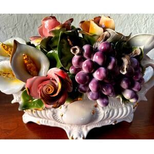 Large Scale  Capodimonte Floral Centerpiece  Mid Century  Exceptional